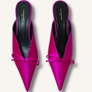 Authentic Balenciaga Pink Satin Knife Mules Kitten Heel Size 39